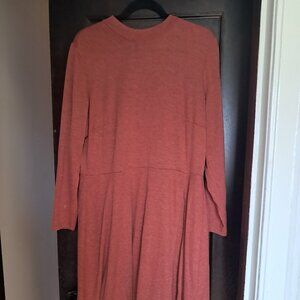 Eloquii orange long sleeve asymmetrical mock neck dress
